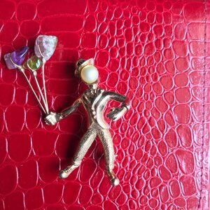 Vintage DeRosa brooch pin pearl amethyst crystal balloons balloon man